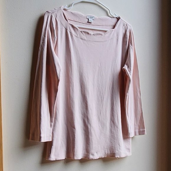 J. Crew Pink Scalloped Neckline Jersey Size Medium - Picture 3 of 14